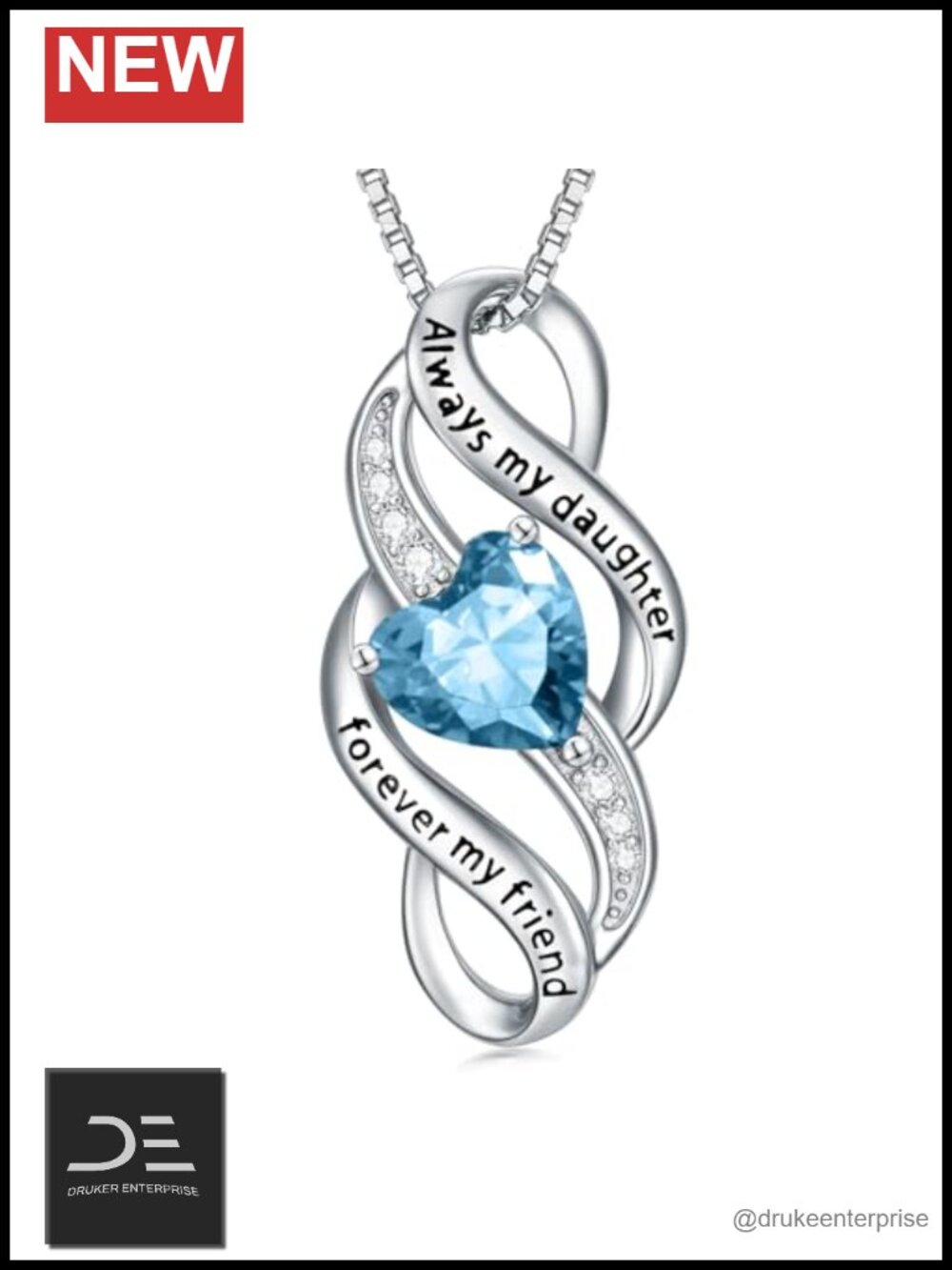 Sterling Silver Daughter Infinity Necklace Birthstone 12 CZ Pendant 18" Box